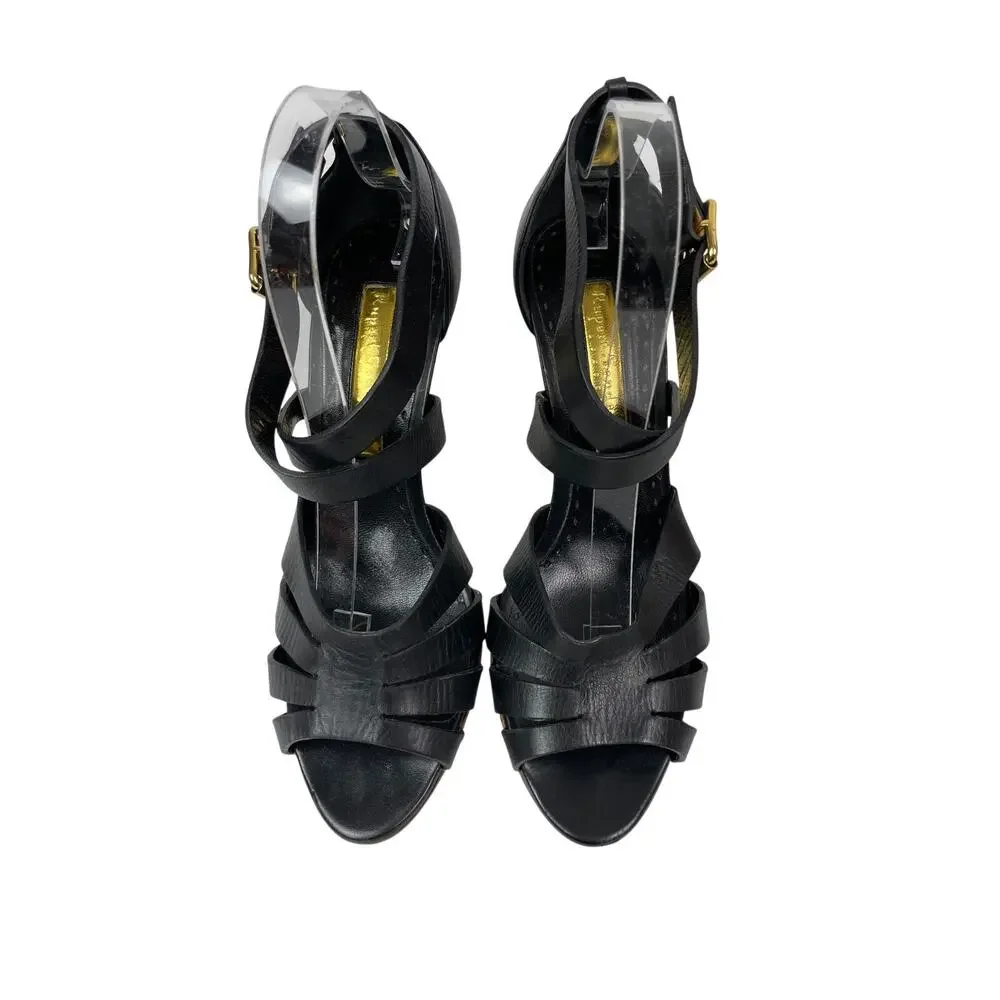 Rupert Sanderson Misty Women's Black Open Toe Stiletto Heels Strappy Sandals 7.5